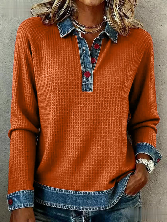Women's Fall Simple Patchwork Art Top