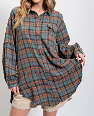 🔥LAST DAY SALE 49% OFF🔥Women's Mineral Washed Button Down Plaid Shirt