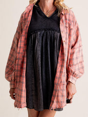 🔥LAST DAY SALE 49% OFF🔥Women's Mineral Washed Button Down Plaid Shirt