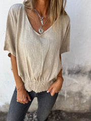 🔥LAST DAY SALE 49% OFF🔥Simple Solid Color V-Neck Half-Sleeve T-Shirt💛