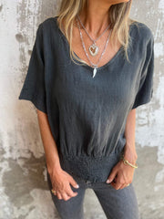 🔥LAST DAY SALE 49% OFF🔥Simple Solid Color V-Neck Half-Sleeve T-Shirt💛