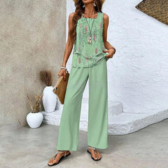 💖Last Day Hot Sale 50% OFF🌺Women’s Trendy Print 2 Piece Outfits Sleeveless Top & Pants