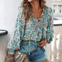💖LAST DAY SALE 50% OFF💖Women's Fashion Printed v-Neck Long Sleeve Shirt