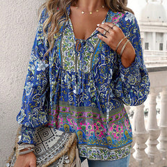 💖LAST DAY SALE 50% OFF💖Women's Fashion Printed v-Neck Long Sleeve Shirt