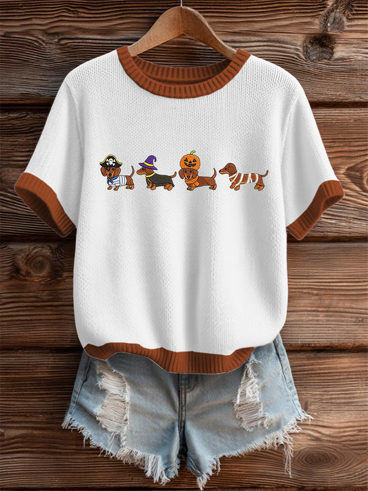 Women's Halloween Cute Dachshund Short Sleeve T-shirt