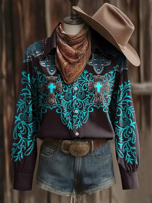 Women's Retro Western Graphic Printed Shirt