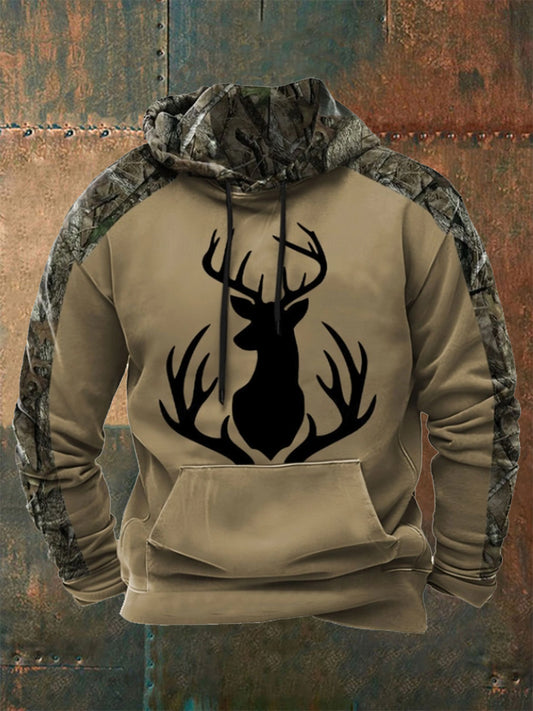 Men's Western Deer Head 3D Camouflage Oversized Hoodie