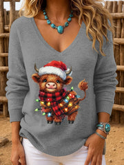 Women's  Christmas Highland Cattle Printed Tops