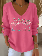 Women's Flamingo wearing Santa hat Printed Tops