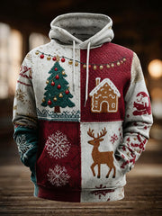 Men's Vintage Christmas Print Oversized Drop-Shoulder Hoodie with Pockets