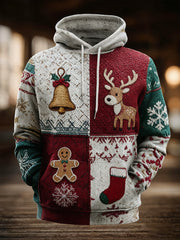 Men's Vintage Christmas Print Oversized Drop-Shoulder Hoodie with Pockets