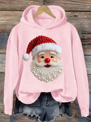 Women's Christmas Pearl Santa Claus Print Casual Hoodie