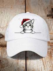 Unisex Christmas Hat Cat Print Hat
