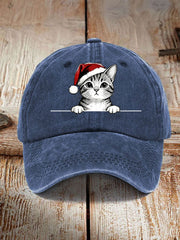Unisex Christmas Hat Cat Print Hat