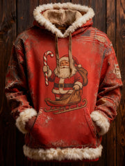 Men's Retro American Flag Christmas Santa Claus Printed Hoodie