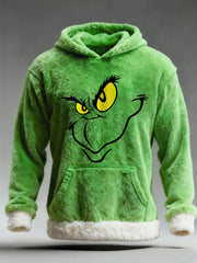 Men's Funny Classic Christmas Cartoon Character Print Casual Plush Pocket Hoodie
