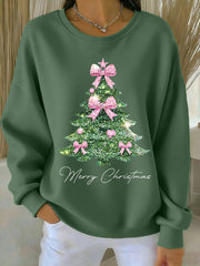 Women's Pink Christmas Tree Print Casual Sweatshirt