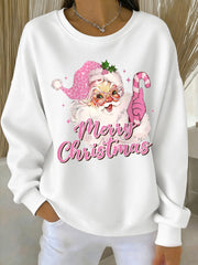 Women's Pink Christmas Santa Claus Print Casual Sweatshirt