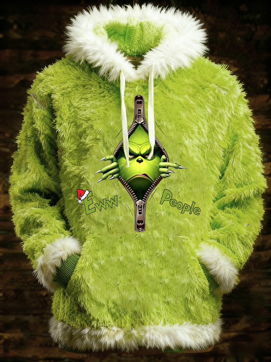 Men's Christmas Grinch Face Printed Hoodie