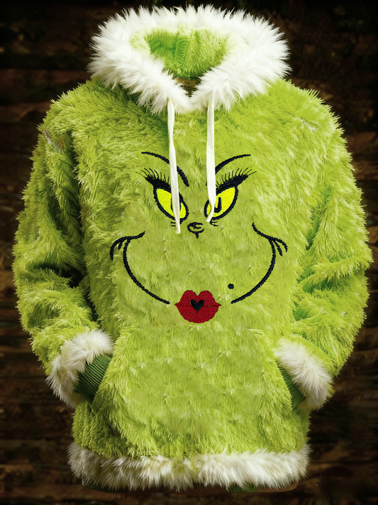 Men's Christmas Grinch Face Printed Hoodie