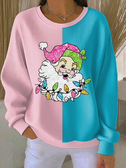 Women's Santa Ribbed Round-Neck Sweatshirt