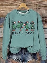 Women's Merry Christmas F-Caw-F Crow Print Sweatshirt