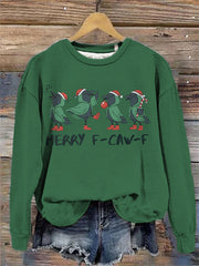 Women's Merry Christmas F-Caw-F Crow Print Sweatshirt