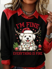 Women's Christmas Dog Print Casual Top