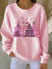 Women's Christmas Ribbed Round-Neck Sweatshirt