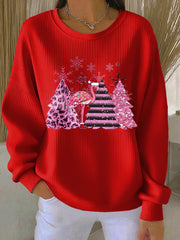 Women's Christmas Ribbed Round-Neck Sweatshirt