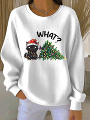 Women's Christmas Ribbed Round-Neck Sweatshirt