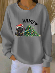 Women's Christmas Ribbed Round-Neck Sweatshirt