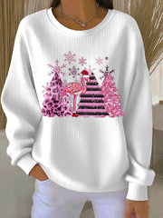 Women's Christmas Ribbed Round-Neck Sweatshirt