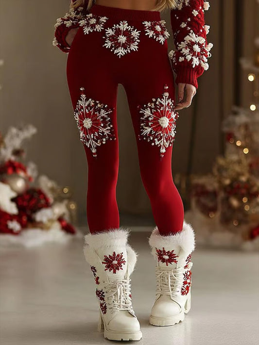 Women's Christmas Art Cozy Knit Leggings