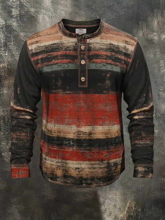 Men's Vintage Western Long Sleeve Henley Shirt
