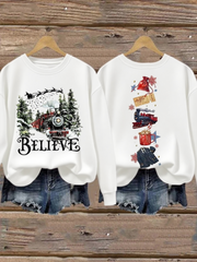 Women's Retro Christmas Believe Print Sweatshirt