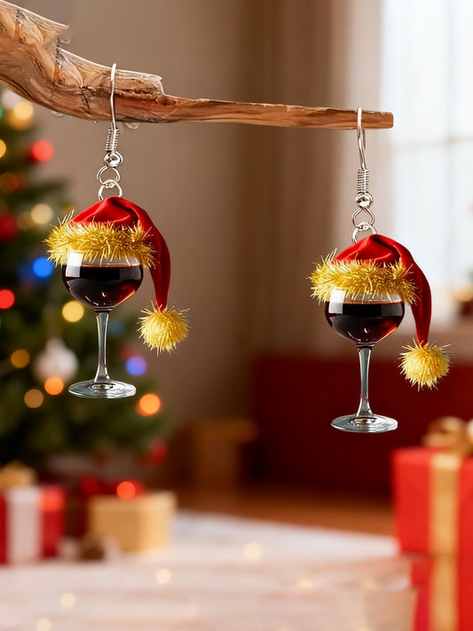 Women's Christmas Red Wine Glass Earings