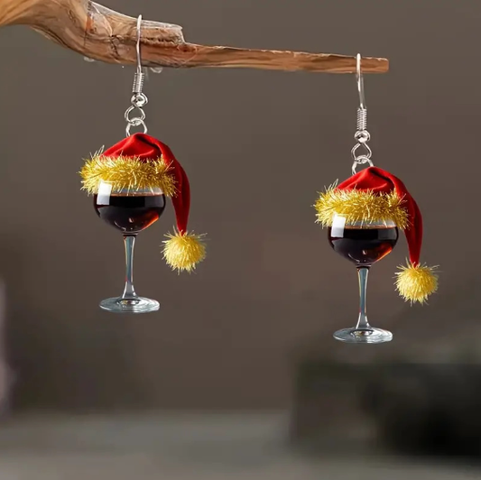 Women's Christmas Red Wine Glass Earings