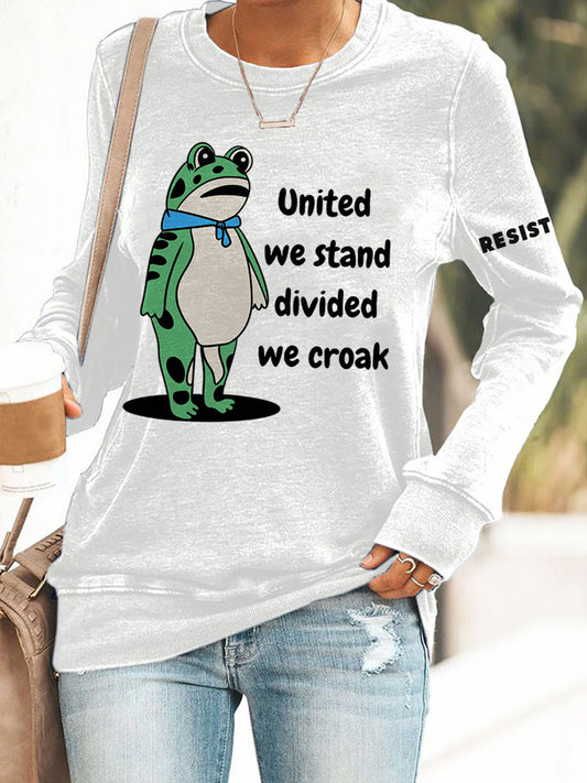 Women's Polish Frog United We Stand Divided We Croak Print Sweatshirt