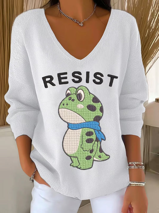 Women's Portland Frog Resist  V-Neck Ribbed Top