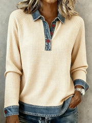 Women's Simple Patchwork Design Cozy Top