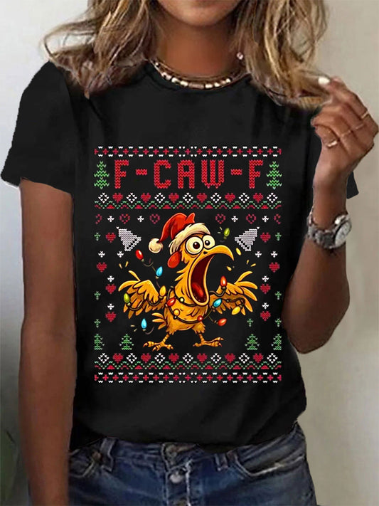 Women's Funny Christmas F-Caw-F Print Casual Tee