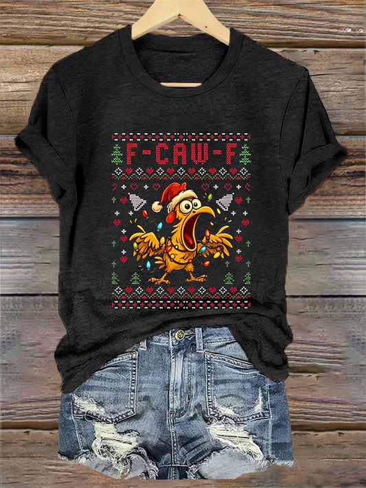 Women's Funny Christmas F-Caw-F Print Casual Tee