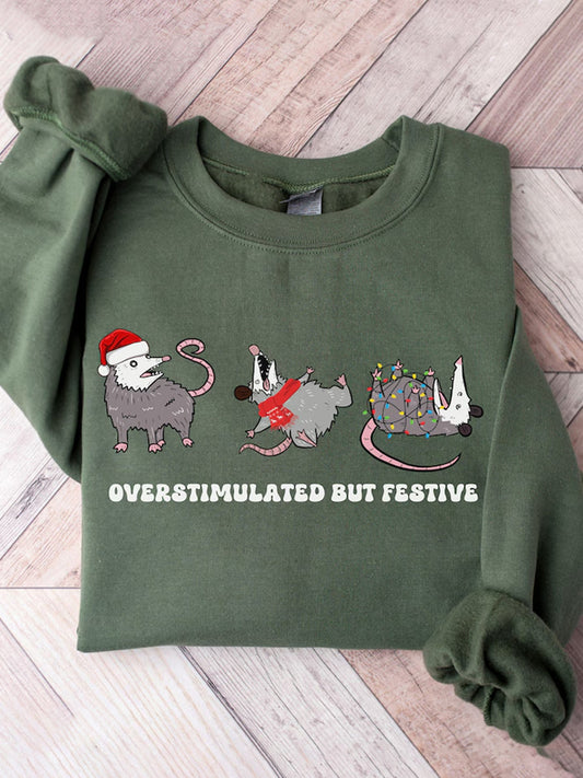 Women's Overstimulated But Festive Possum Christmas Sweatshirt