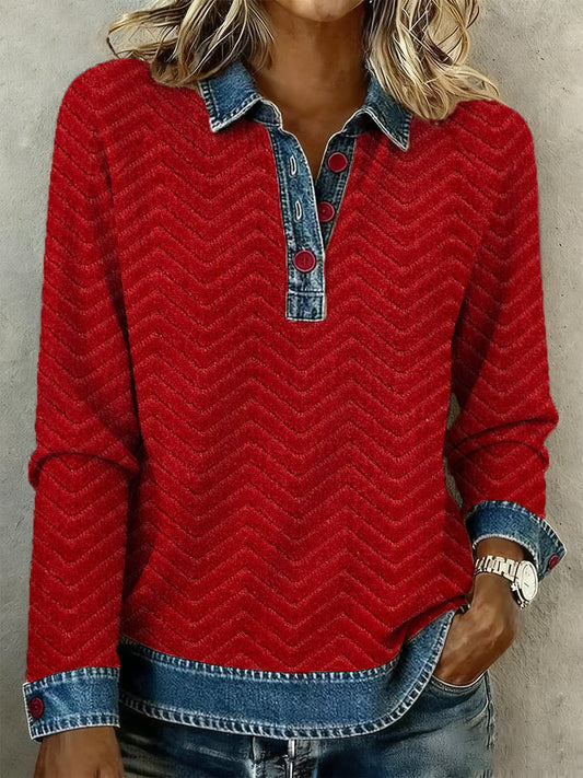 Women's textured denim collar shirt