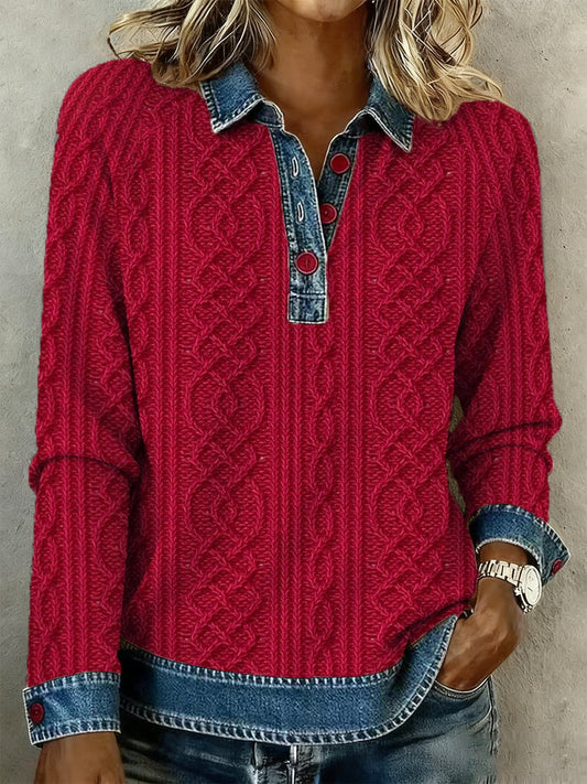 Women's textured denim collar shirt