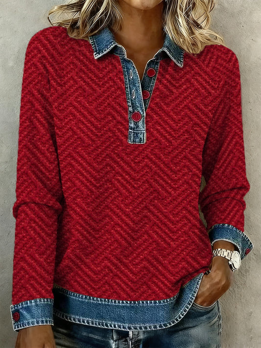 Women's textured denim collar shirt