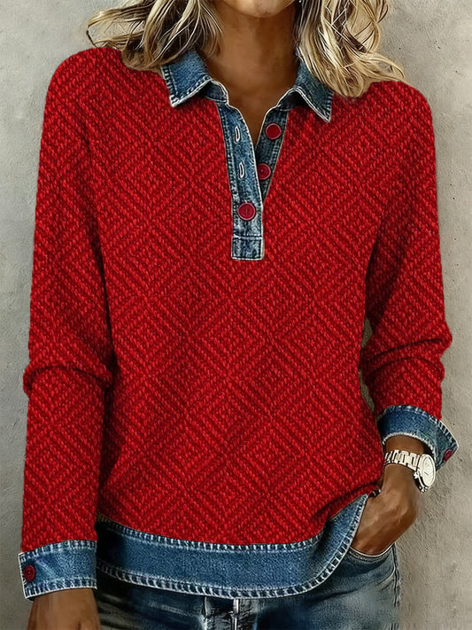 Women's textured denim collar shirt