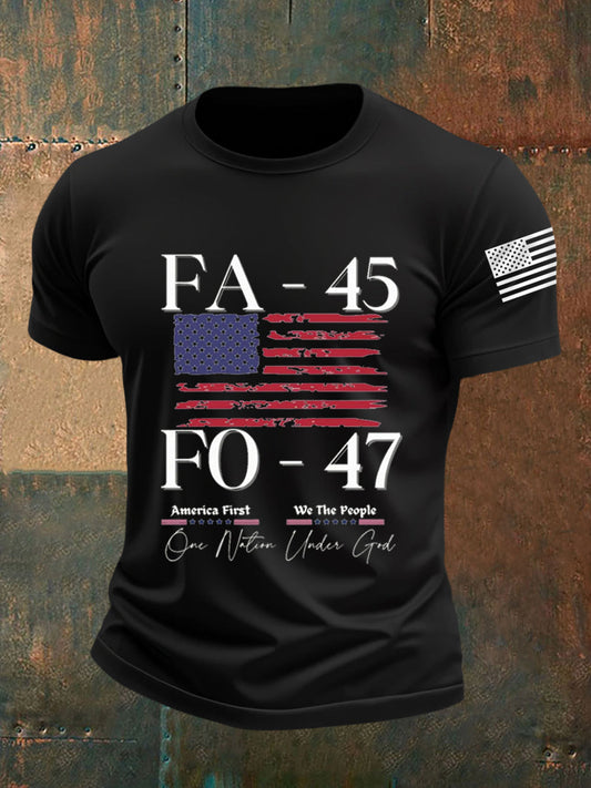 Men's FAFO America First Patriotic USA Flag Print Tee