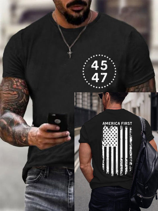 Men's America First Patriotic USA Flag Print Tee